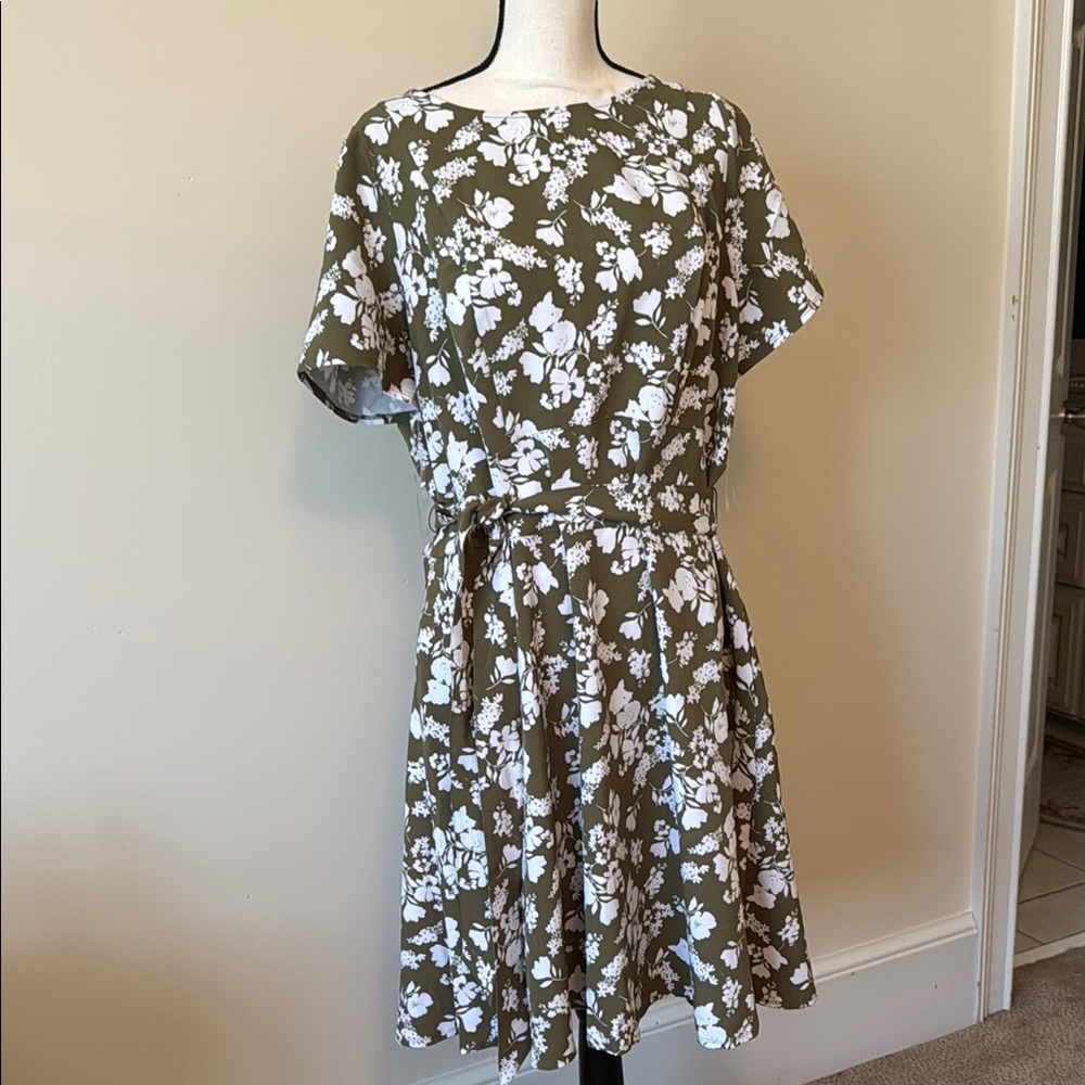 Floral Green and White Dress
